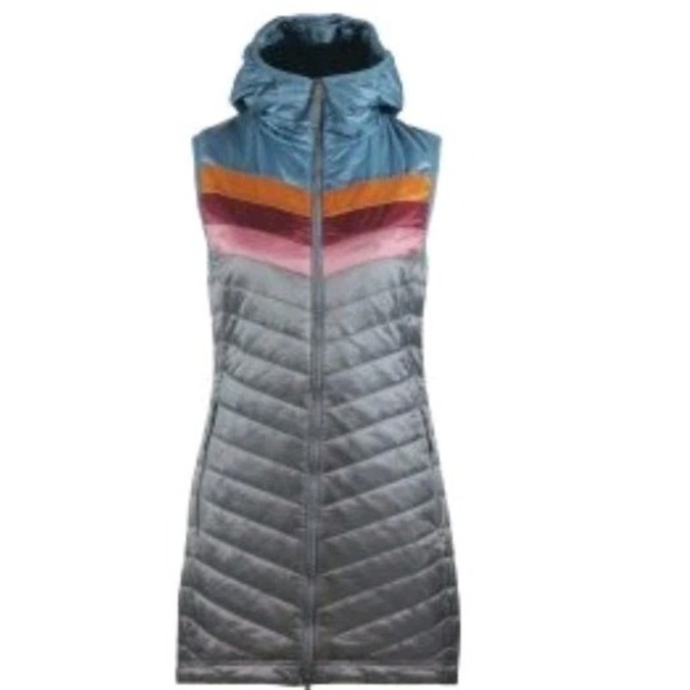 SKHOOP Paige Long Puffer Vest Hooded Colorblock Rare Colors Size Small Graphite